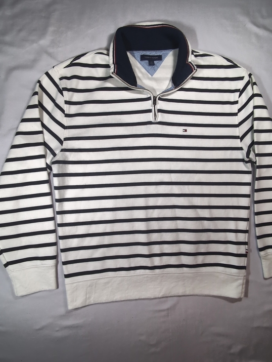 Tommy Hilfiger Other - Tommy Hilfiger Striped Quarter-Zip Pullover - White & Navy